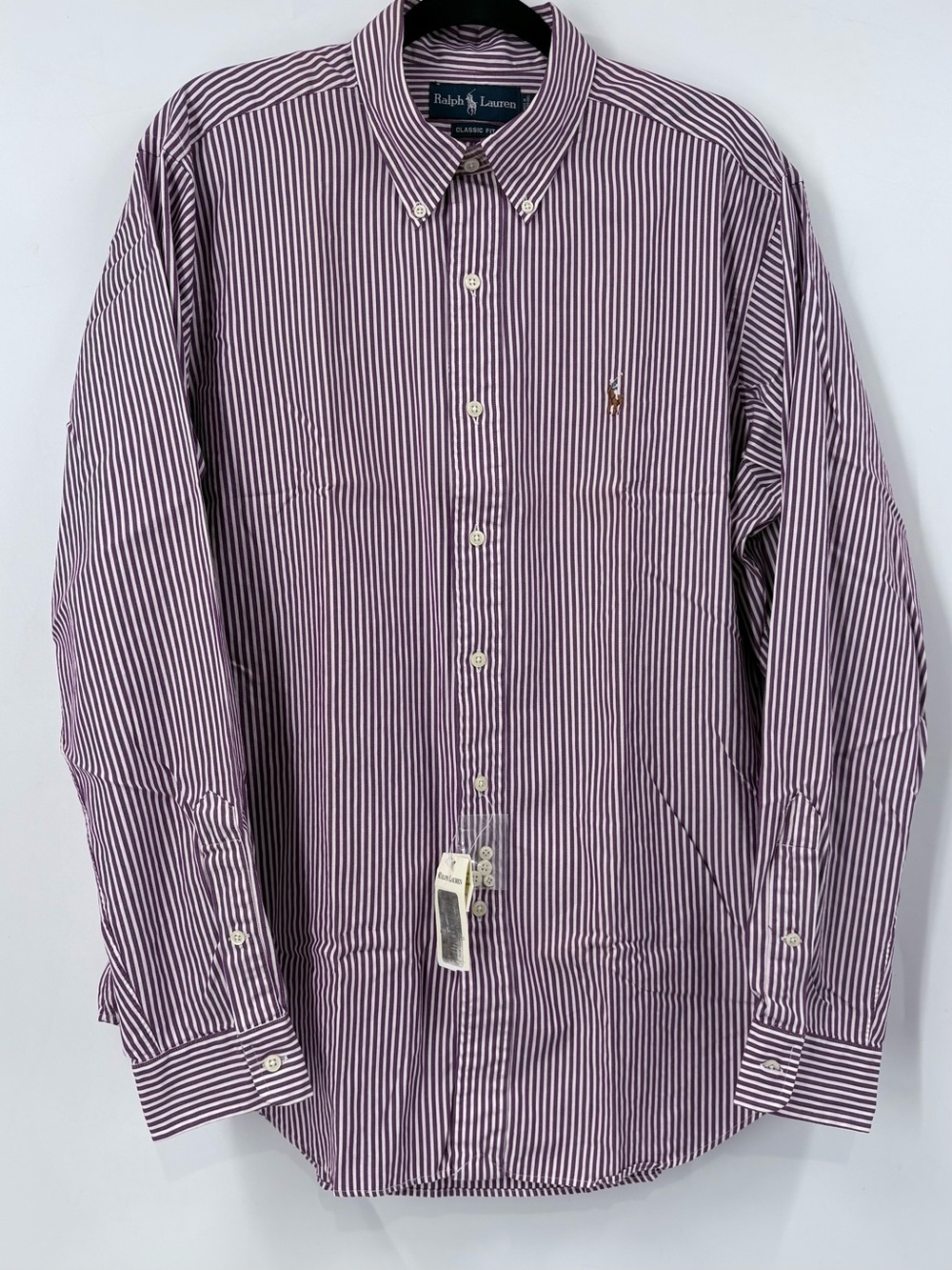 Polo Ralph Lauren Men's Classic Fit Burgundy White Striped Button Down Shirt